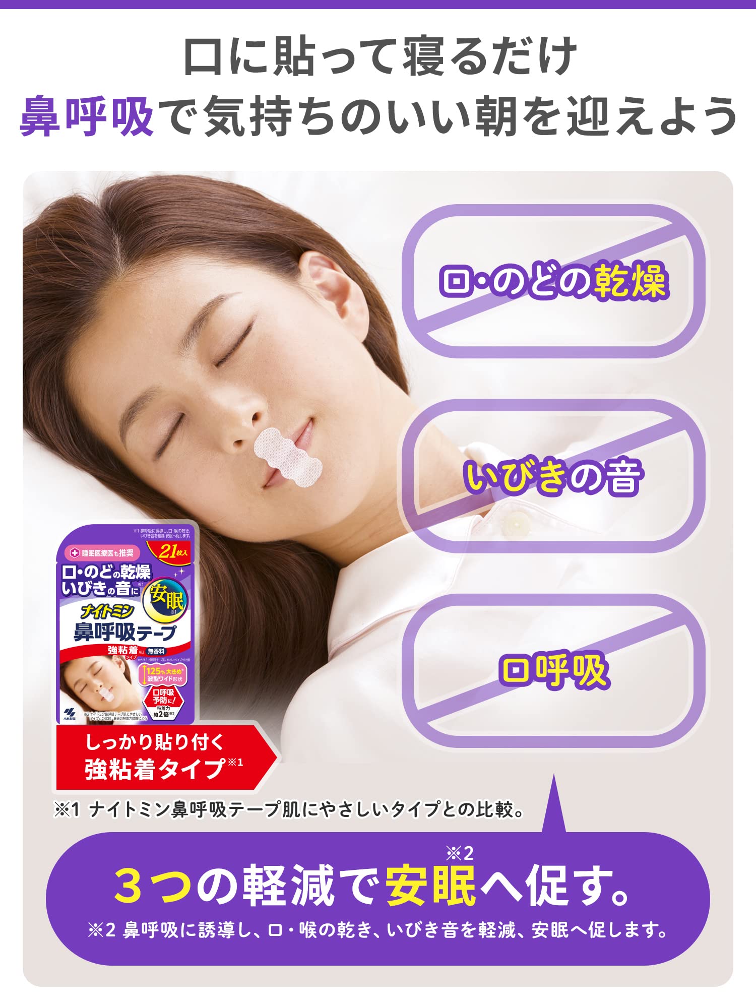 ナイトミン鼻呼吸テープ強粘着タイプ２１枚 容量21マイ 小林製薬 衛生用品