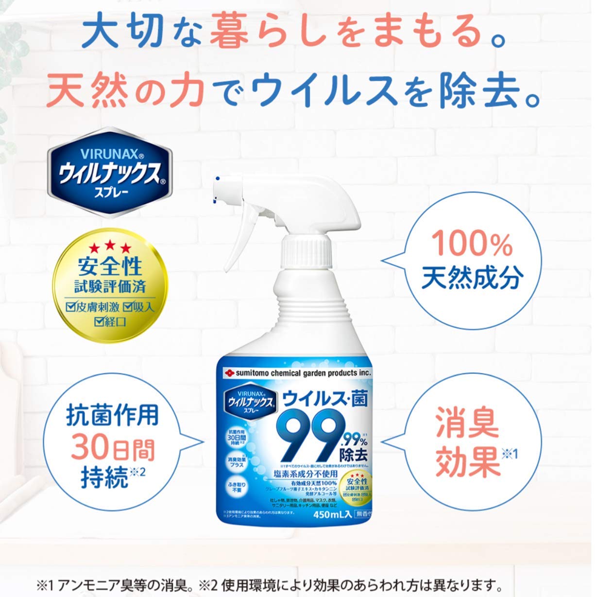 ウィルナックススプレー４５０ｍｌ 容量450ML 住友化学 消毒用アルコール