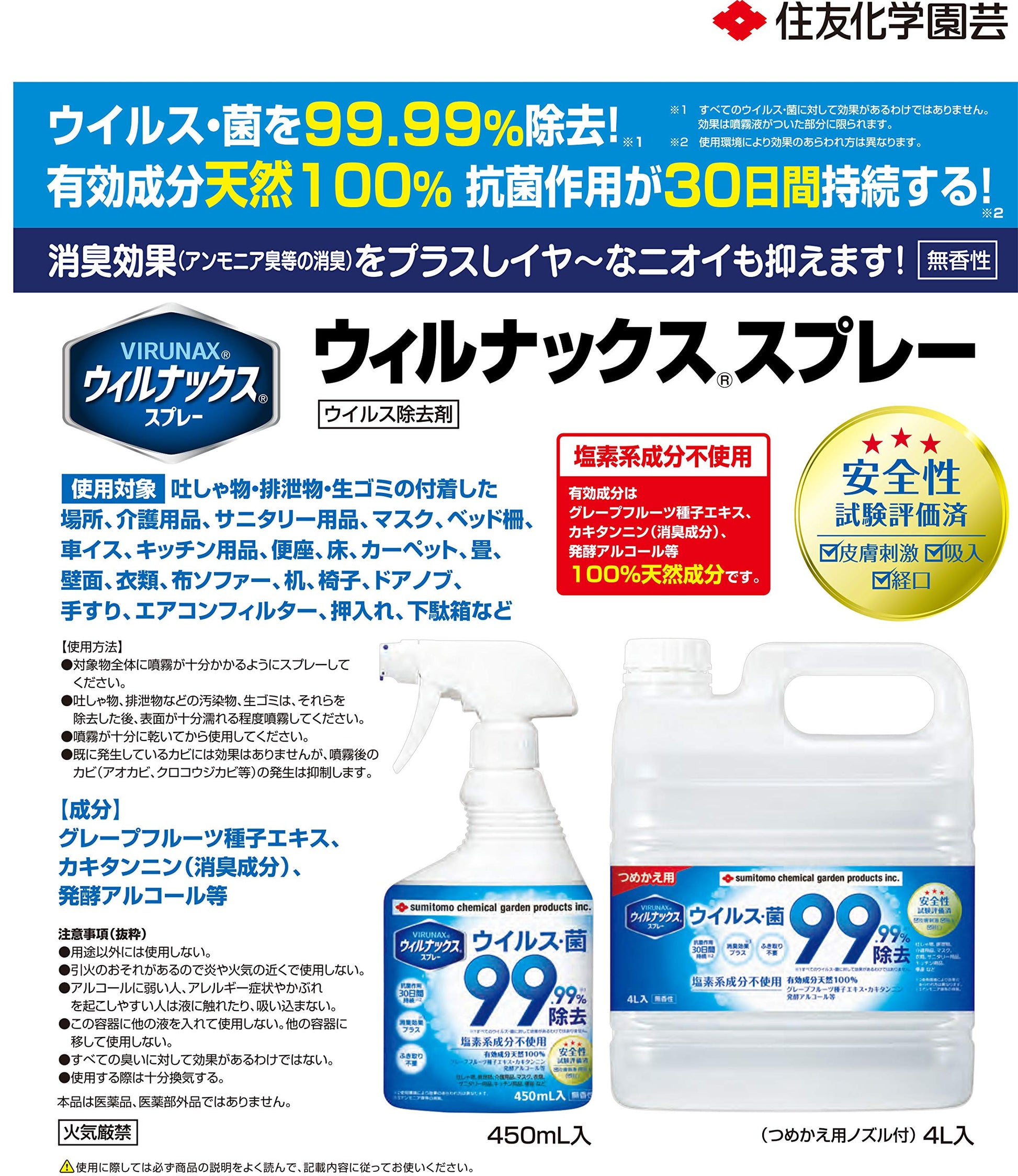 ウィルナックススプレーつめかえ用４Ｌ 容量4L 住友化学 消毒用アルコール
