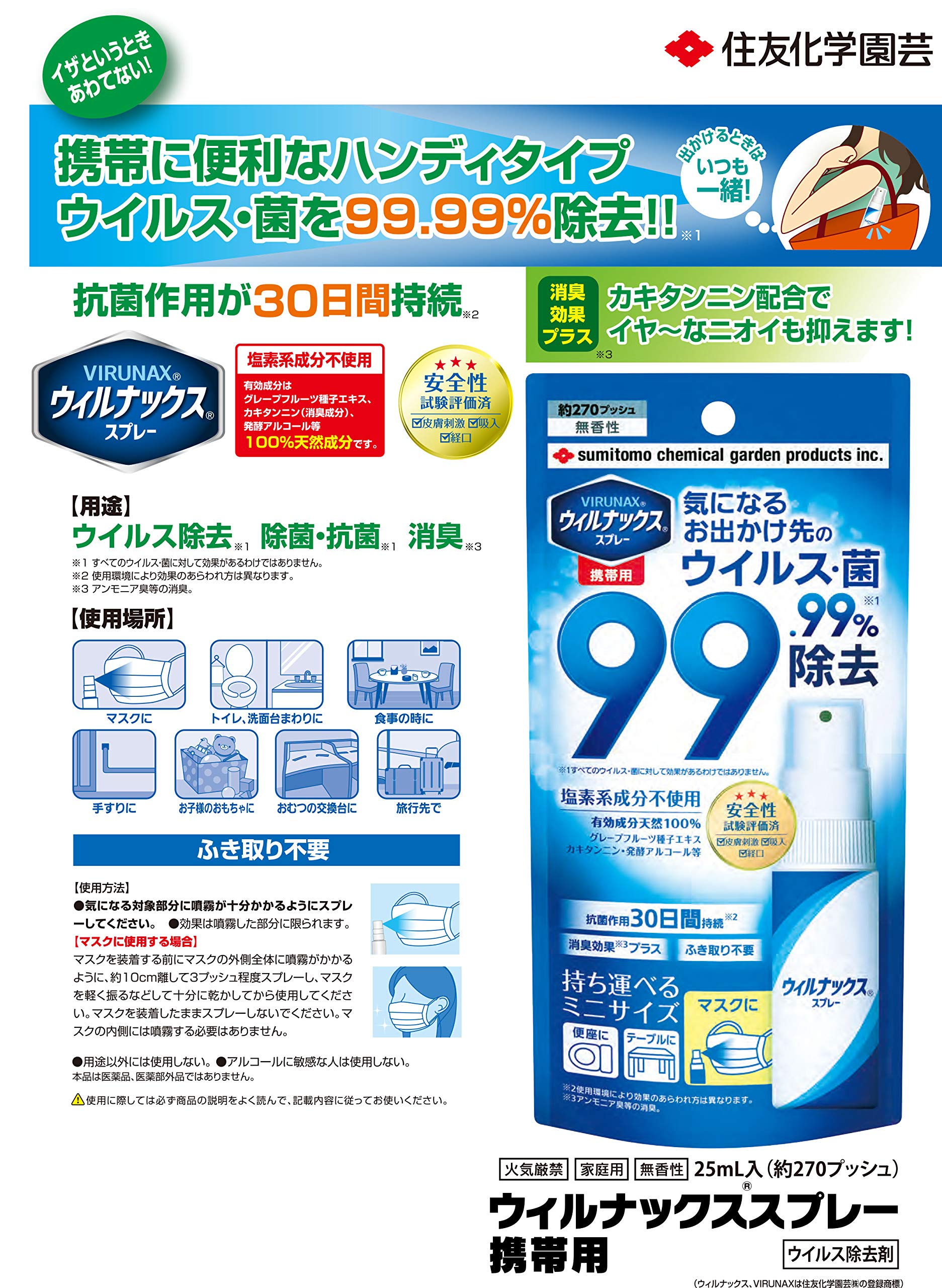 ウィルナックススプレー携帯用２５ＭＬ 容量25ML 住友化学 消毒用アルコール