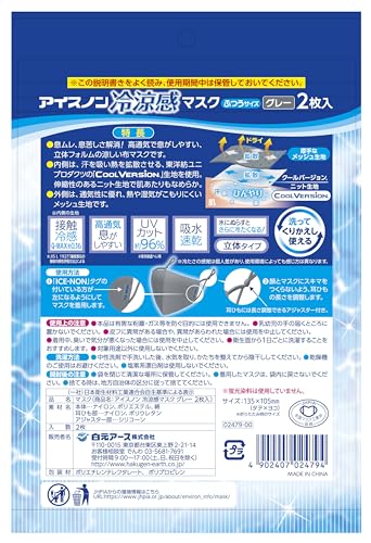 アイスノン　冷涼感マスク　グレー　２枚入 容量2マイ白元アース マスク