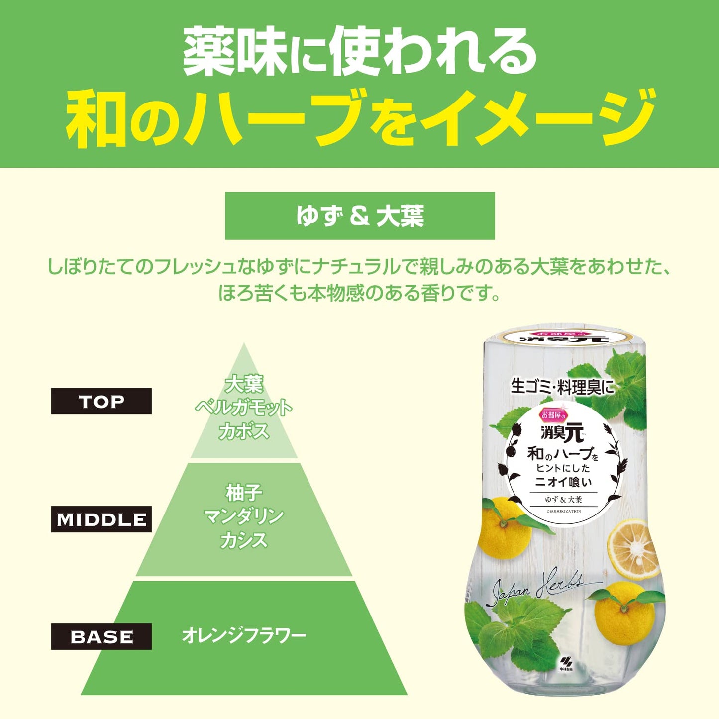 お部屋の消臭元和ハーブゆず＆大葉 容量400ML 小林製薬 芳香剤・部屋用