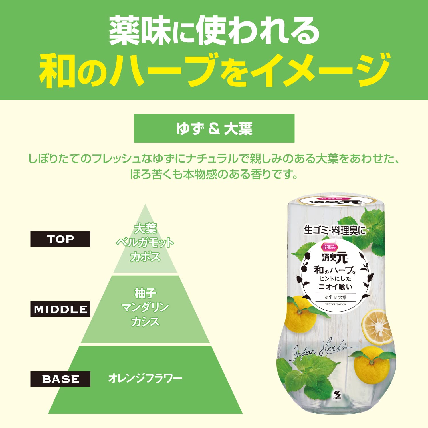 お部屋の消臭元和ハーブゆず＆大葉 容量400ML 小林製薬 芳香剤・部屋用