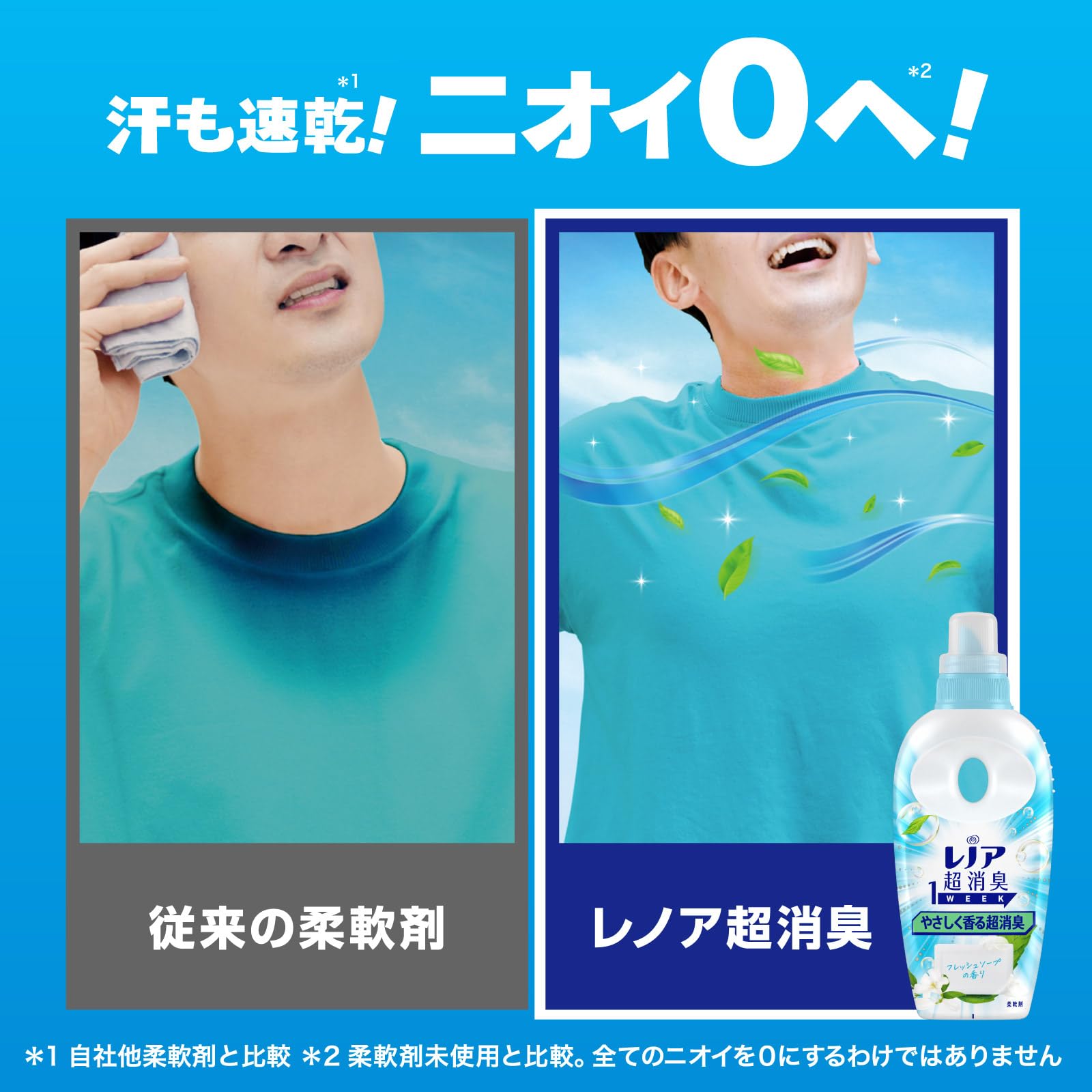 レノア超消臭１ｗｅｅｋやさしく香る超消臭フレッシュソープの香りつめかえ用特大サイズ容量920ML柔軟剤