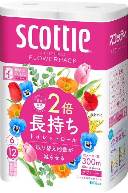 スコッティ　フラワーパック２倍巻き６ロール　ダブル 容量50M日本製紙クレシア トイレットペーパー