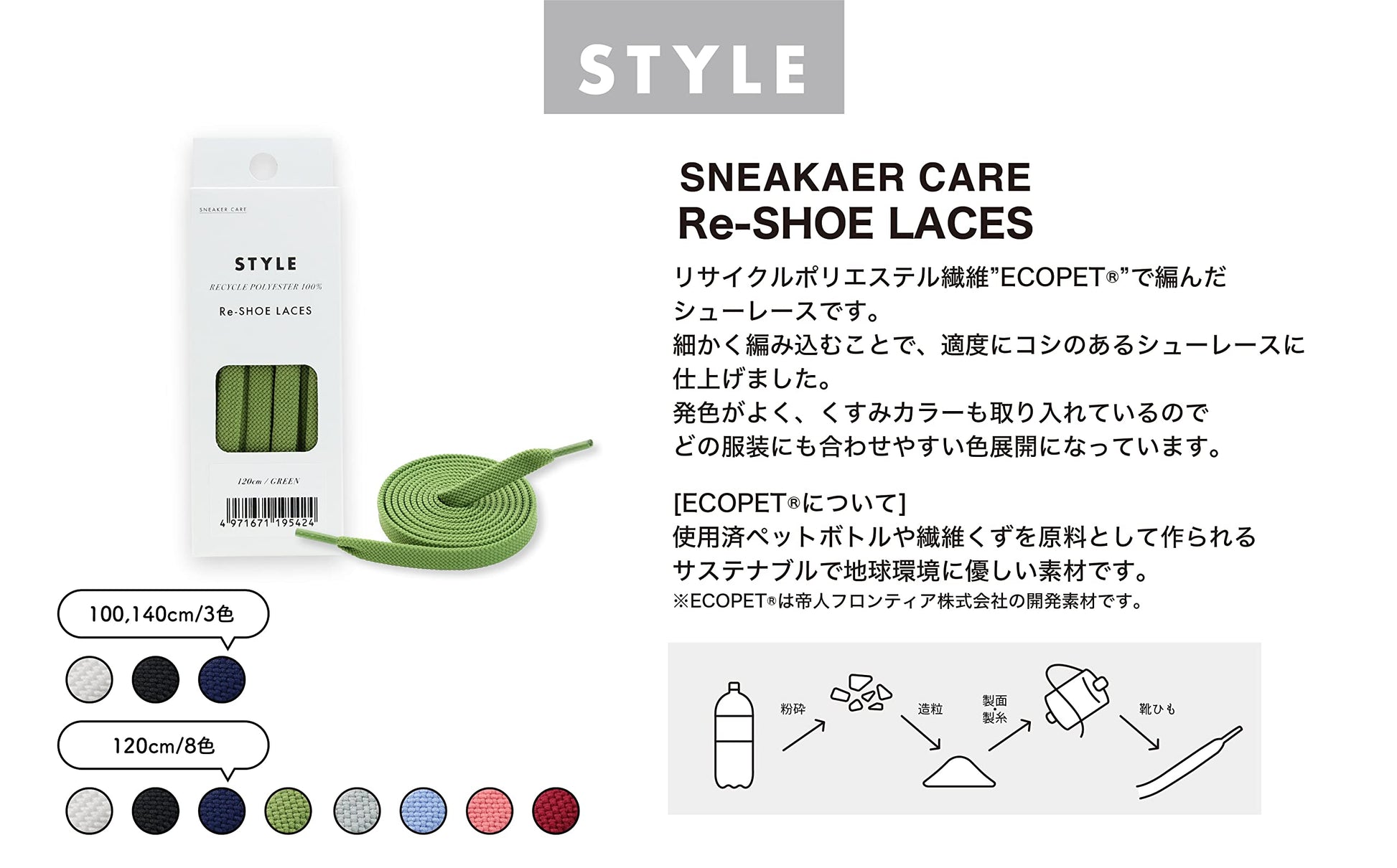 ＳＮＥＡＫＥＲ　ＣＡＲＥ　Ｒｅ－ＳＨＯＥ　ＬＡＣＥＳ　１２０センチ　グリーン容量1ソクシューケア