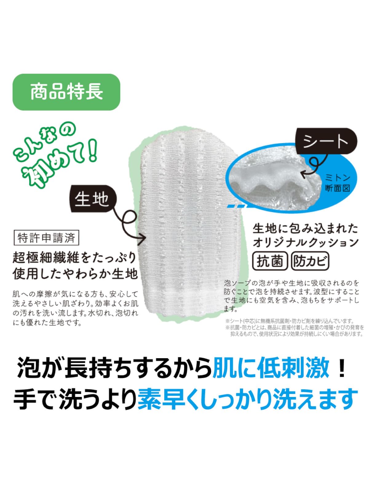 アワルッテ　泡もちミトン 容量1ﾏｲ キクロン ボディタオル・スポンジ