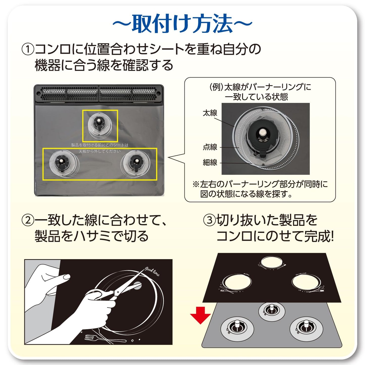 幅６０ｃｍ用システムガスマットＳＯＦＴカトラリー柄ブラック 容量1ﾏｲ 東洋アルミ アルミ