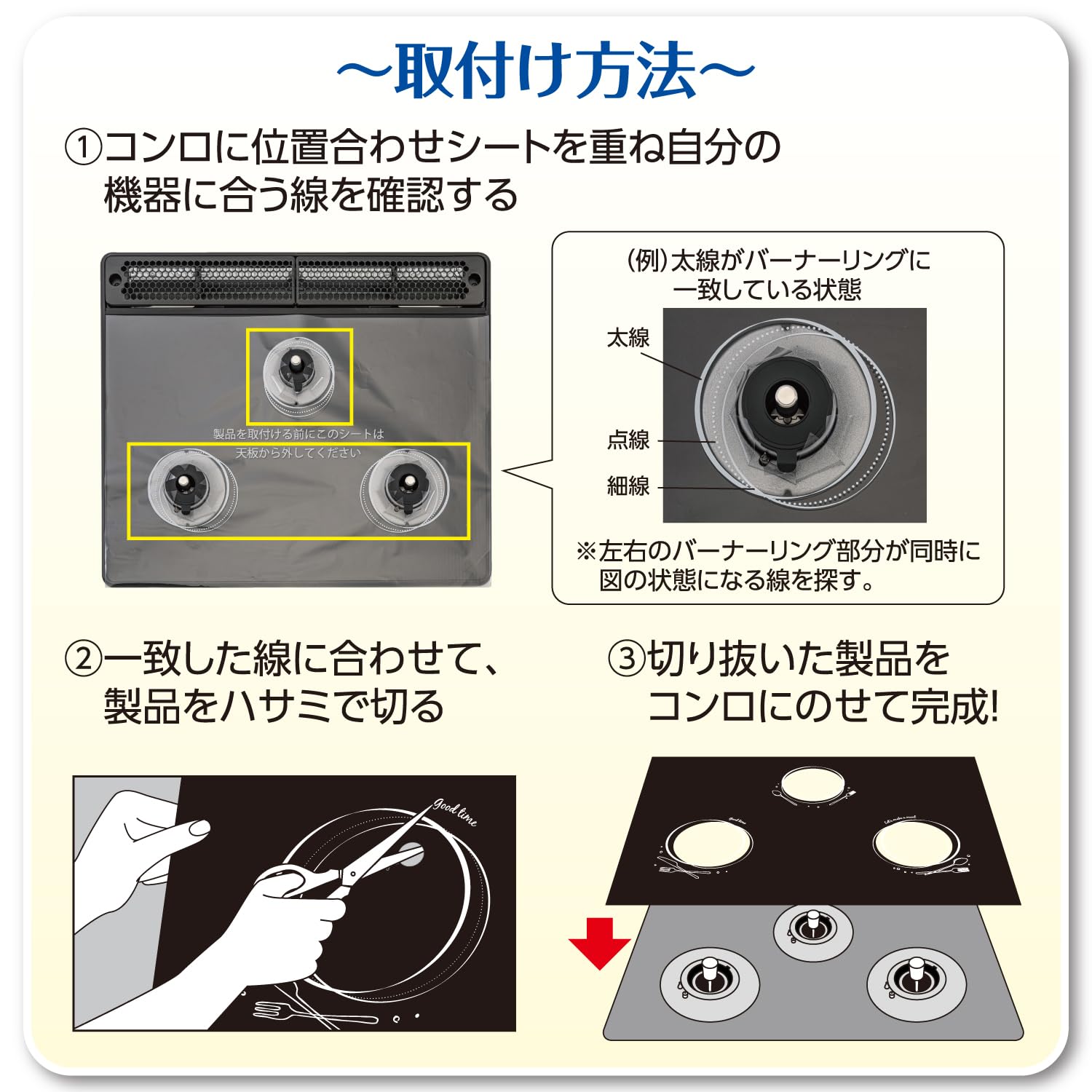 幅６０ｃｍ用システムガスマットＳＯＦＴカトラリー柄ブラック 容量1ﾏｲ 東洋アルミ アルミ