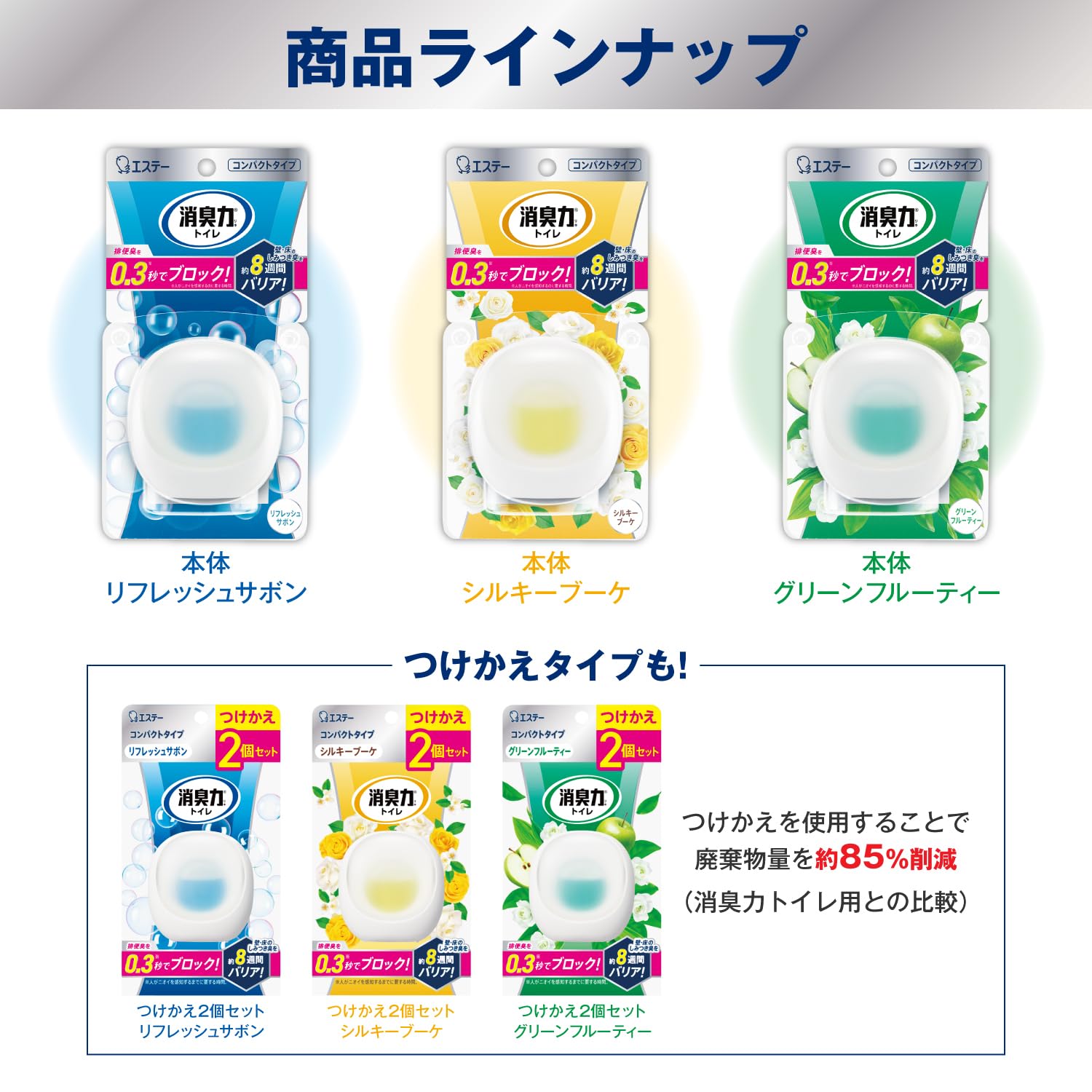消臭力　コンパクト　トイレ用　つけかえ２個セット　シルキーブーケ 容量2ｺエステー 芳香剤・トイレ用