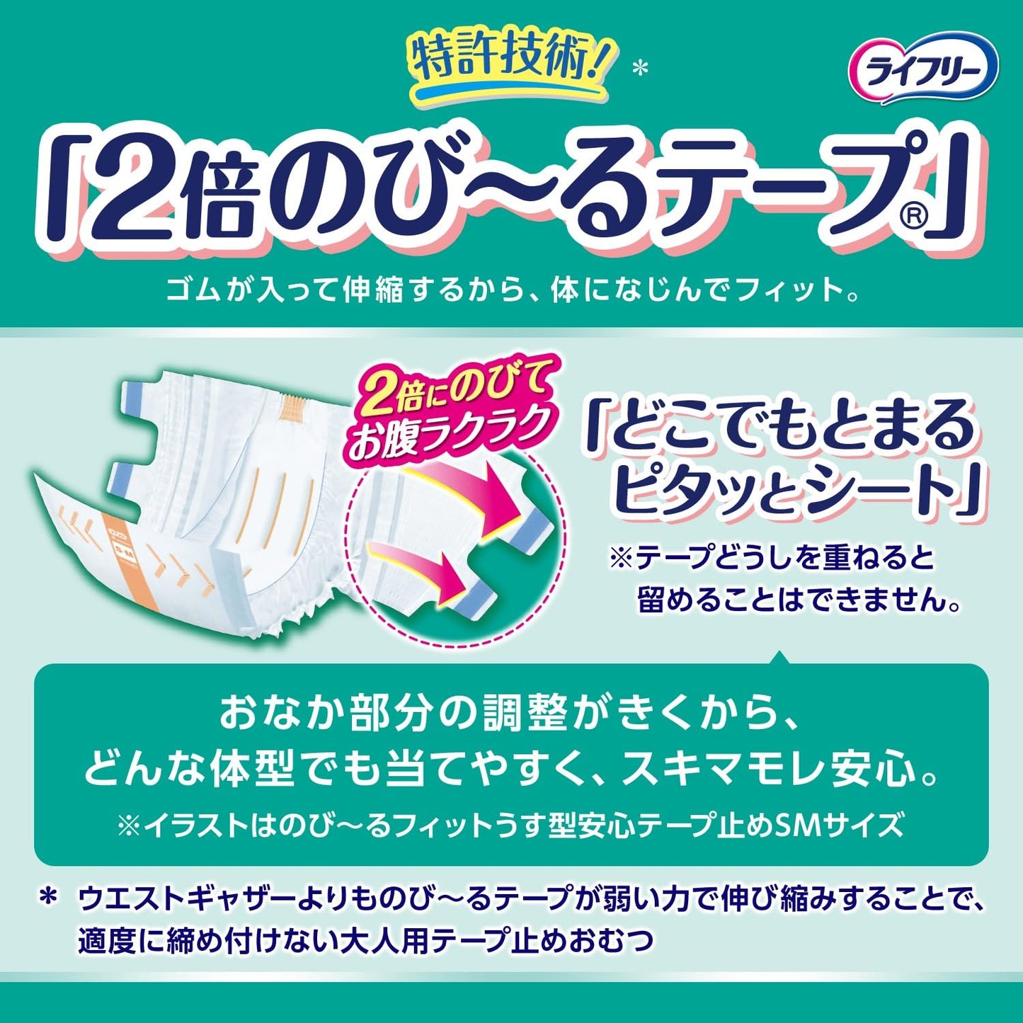 ライフリーのびーるフィットうす型軽快テープ止めＳＭ２２ 容量22枚 大人用オムツ - MONOW 公式ショップ