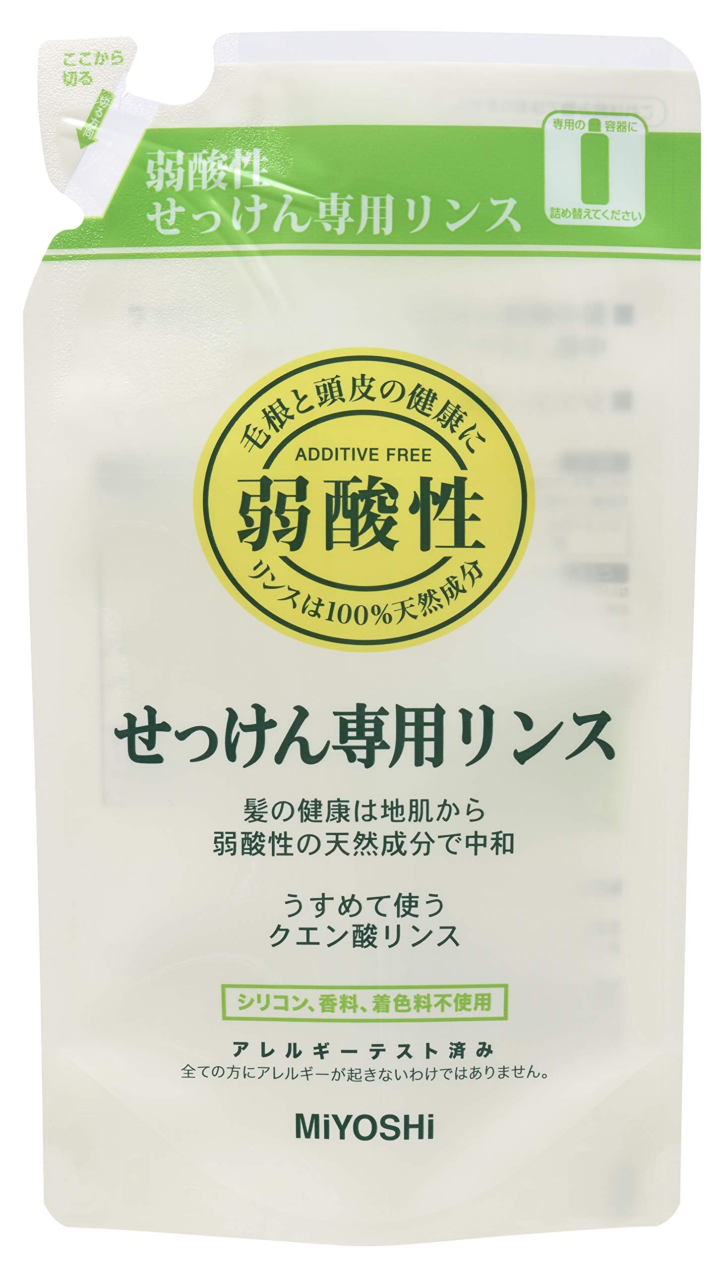ミヨシ無添加せっけん専用リンス詰替用 容量300ML ミヨシ石鹸 コンディショナー・リンス