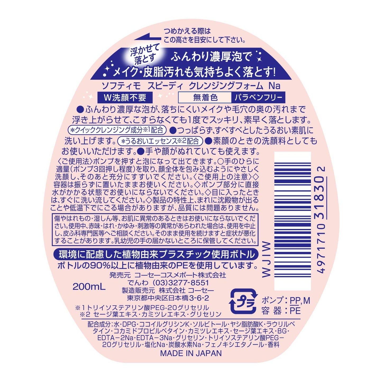 ソフティモスピーディークレンジングフォーム200ml 容量200MLメイク落とし・クレンジング