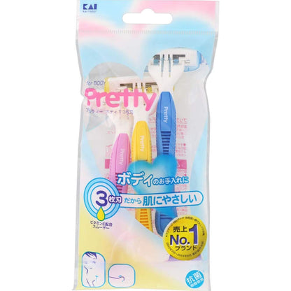 ＧＡ０００７　Ｐｒｅｔｔｙ　プリティーボディＴ３枚刃　３本入 容量3コ 貝印 女性用カミソリ