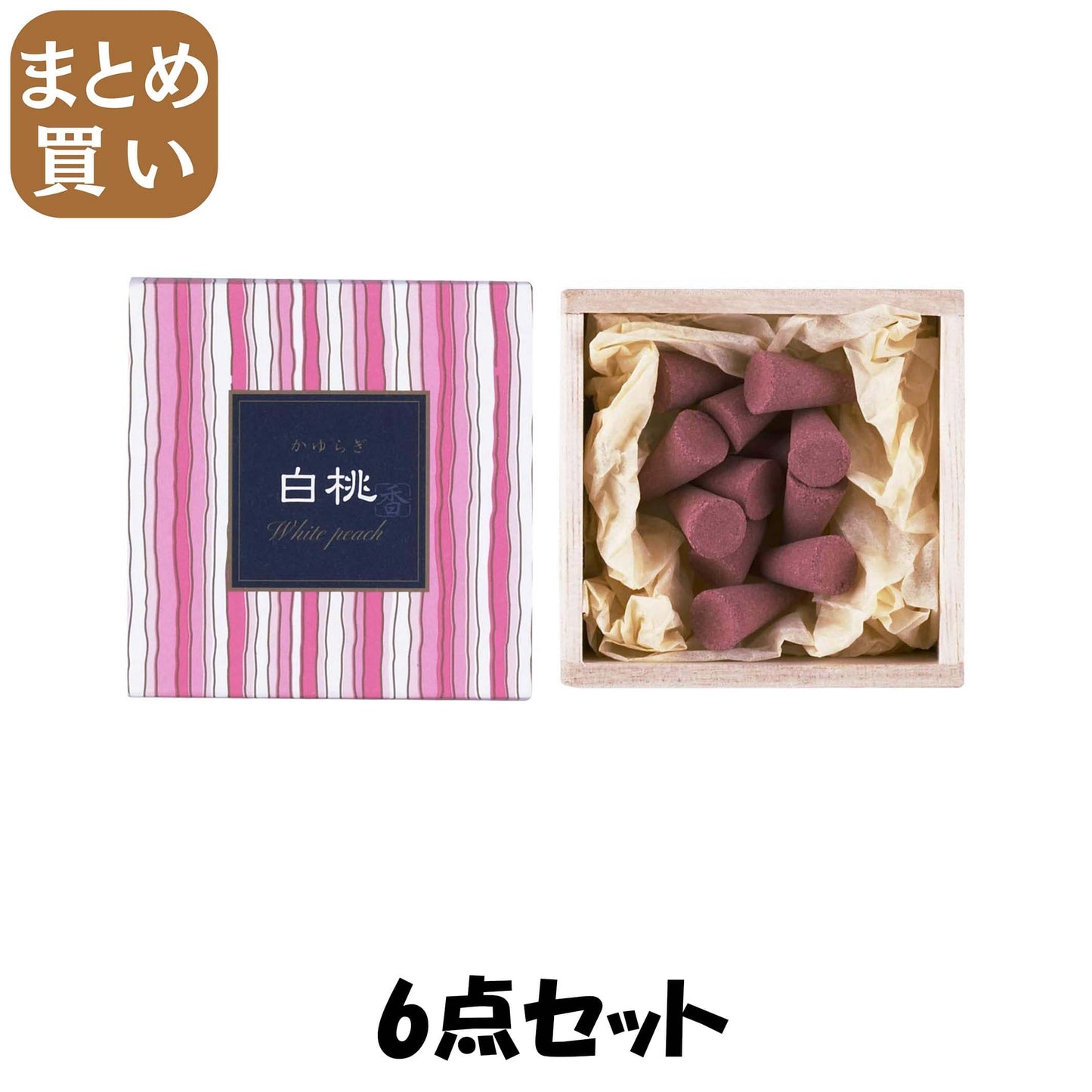【まとめ買い】かゆらぎ　白桃　コーン１２個入　香立付 6点セット 日本香堂 お香