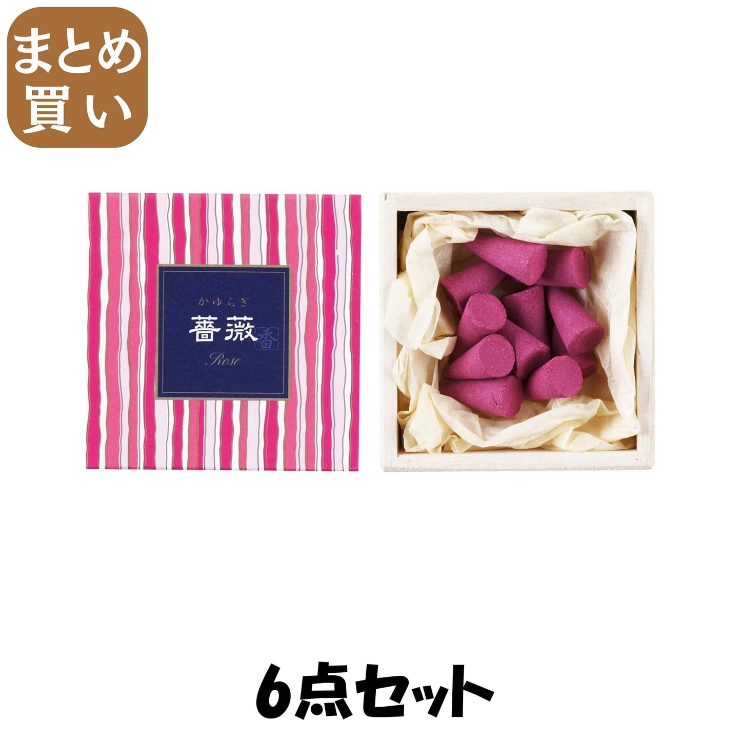 【まとめ買い】かゆらぎ　薔薇　コーン１２個入　香立付 6点セット 日本香堂 お香