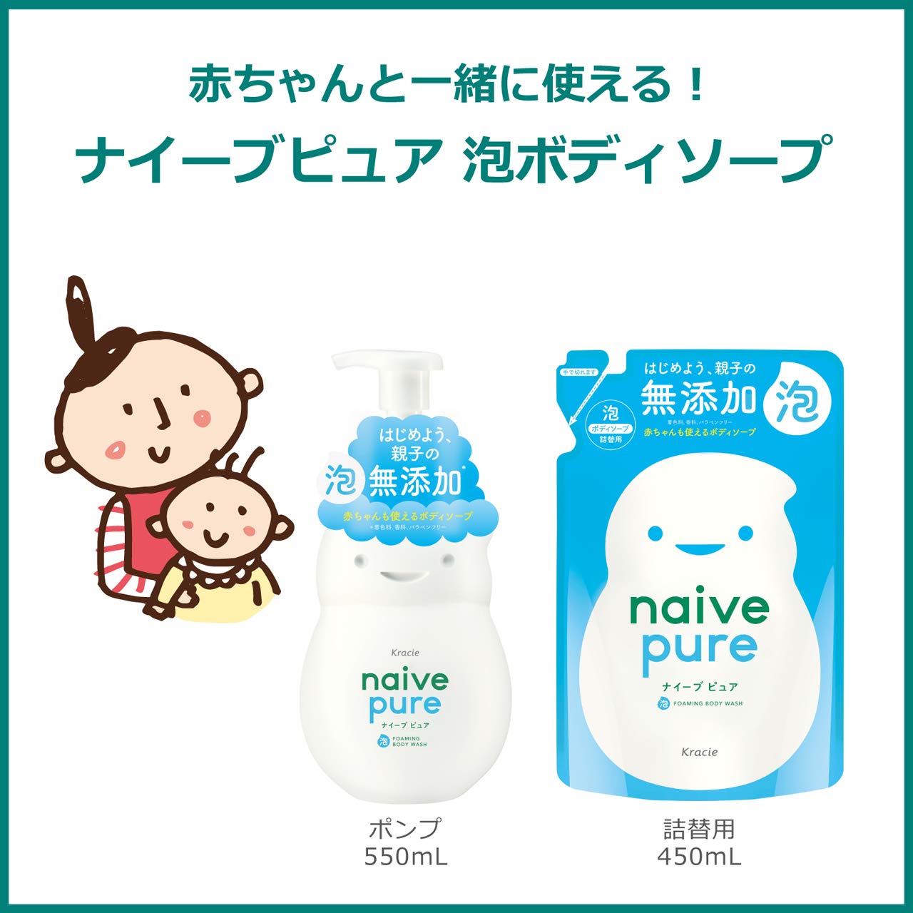 【まとめ買い】ナイーブピュア　泡ボディソープ　詰替用 容量450ML×16点セット クラシエ ボディソープ