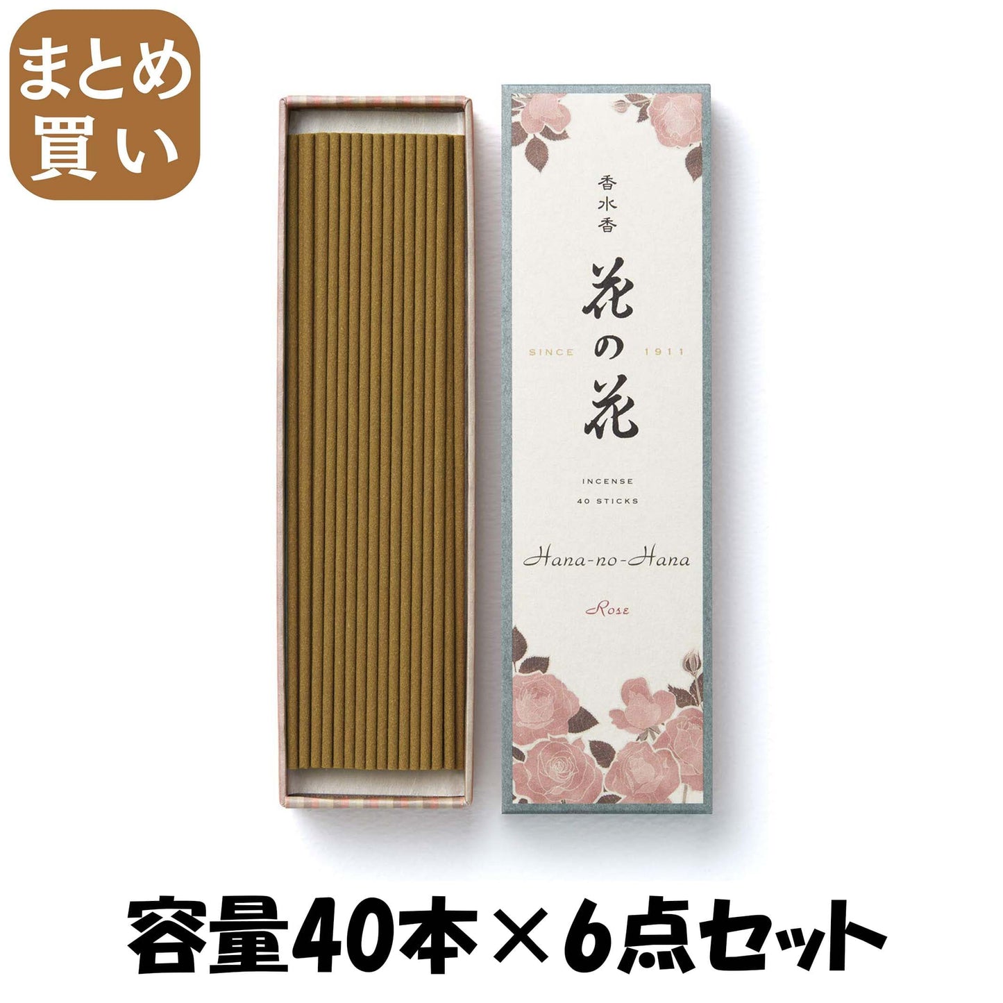 【まとめ買い】香水香　花の花　ばら　長寸４０本入 容量40本×6点セット 日本香堂 お香