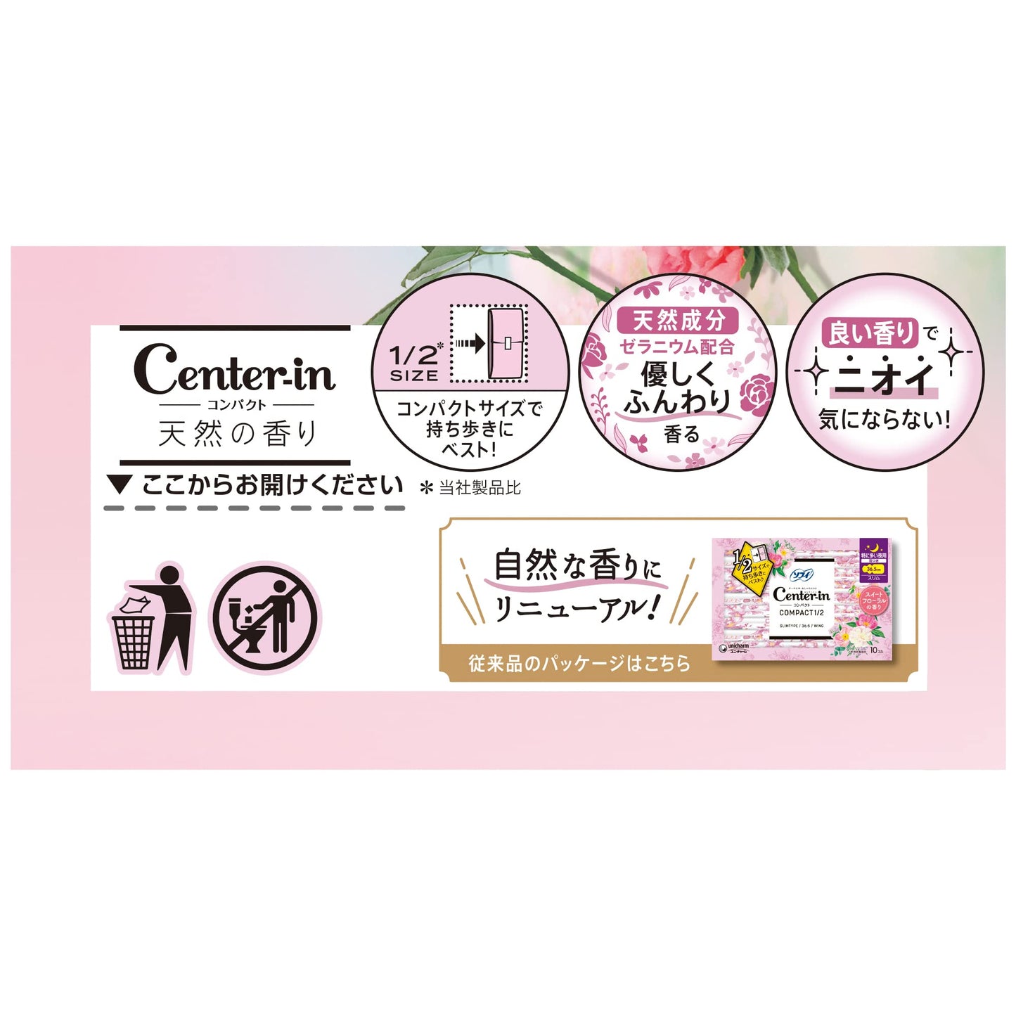 【まとめ買い】センターインコンパクト1/2フローラル特に多い夜用10枚容量10枚×18点セットユニ・チャーム（ユニチャーム） 生理用品