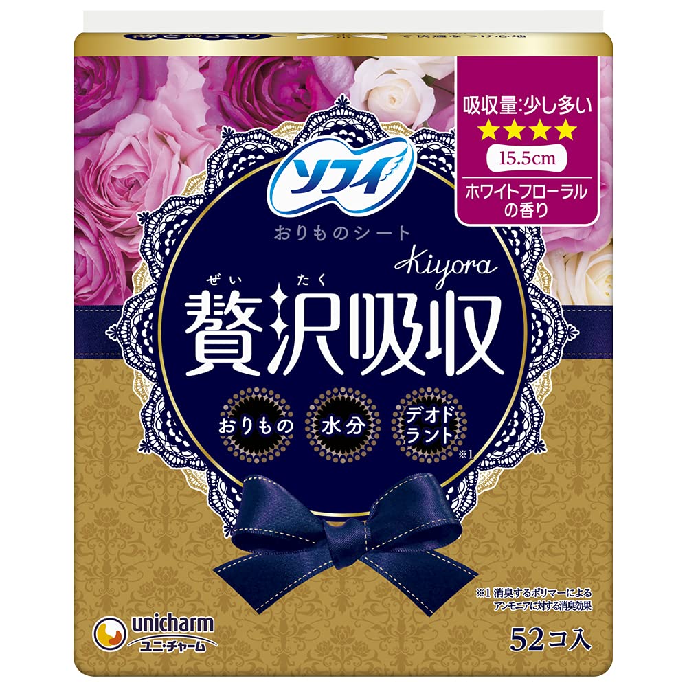 【まとめ買い】ソフィ Kiyoraぜいたく吸収ホワイトフローラル少し多い用 52枚 容量52枚×24点セットユニ・チャーム 生理用品