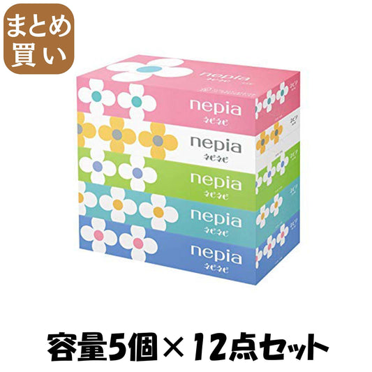 【まとめ買い】ネピアネピネピティシュ150組5コパック 容量5個×12点セット 王子ネピア ティッシュ