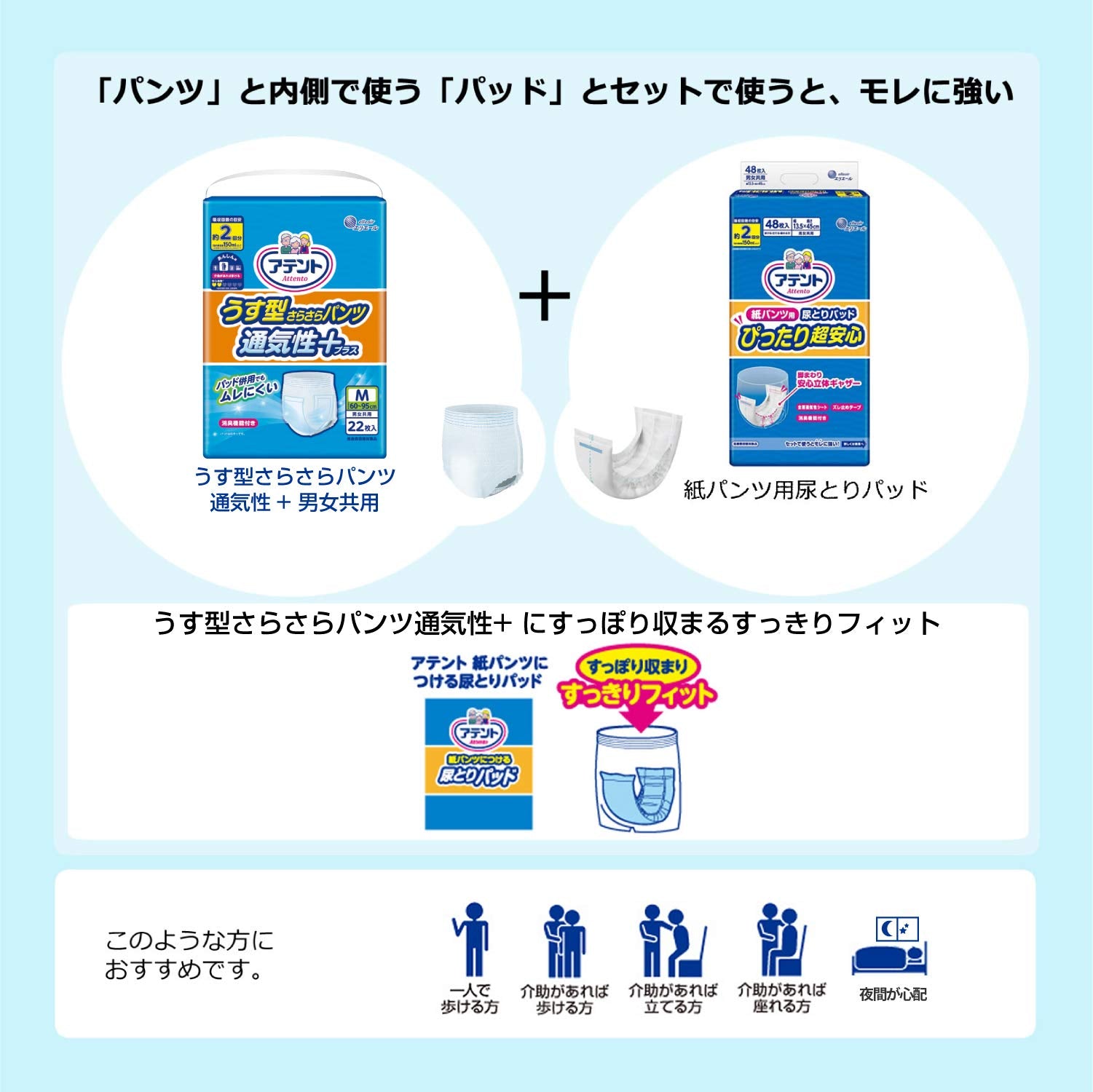 【まとめ買い】アテントうす型さらさらパンツ通気性プラスM男女共用22枚 容量22枚×3点セット 大王製紙 大人用オムツ