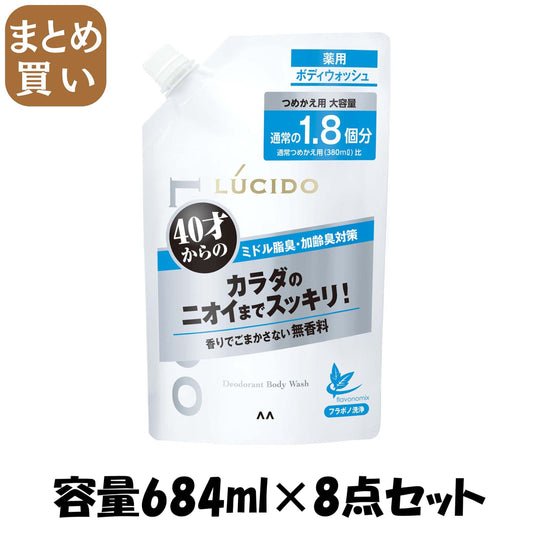【まとめ買い】ルシード 薬用デオドラントボディウォッシュ つめかえ用 ＜大容量＞ （医薬部外品） 容量684ML×8点セット ボディソープ