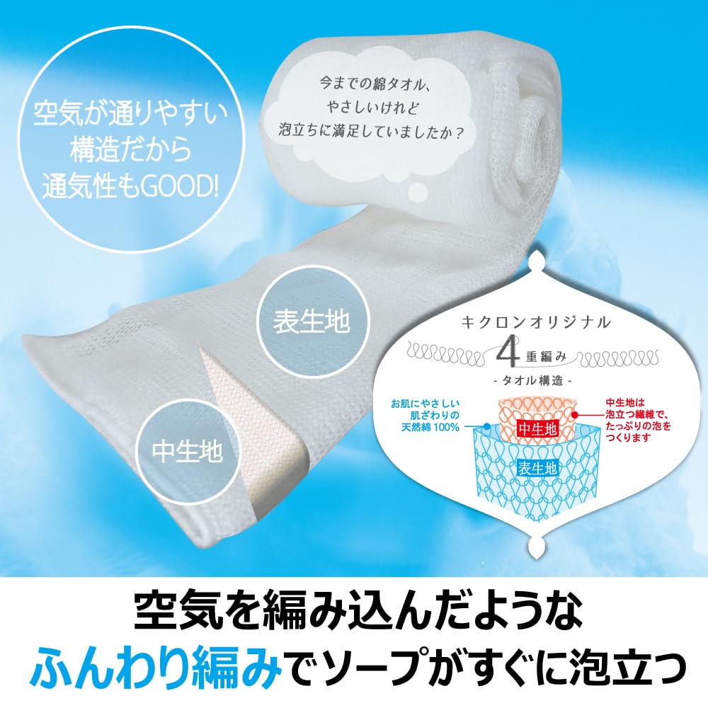 【まとめ買い】あわあみ ボディタオル エアコット ふんわり 容量1ﾏｲ×10点セット キクロン ボディタオル・スポンジ