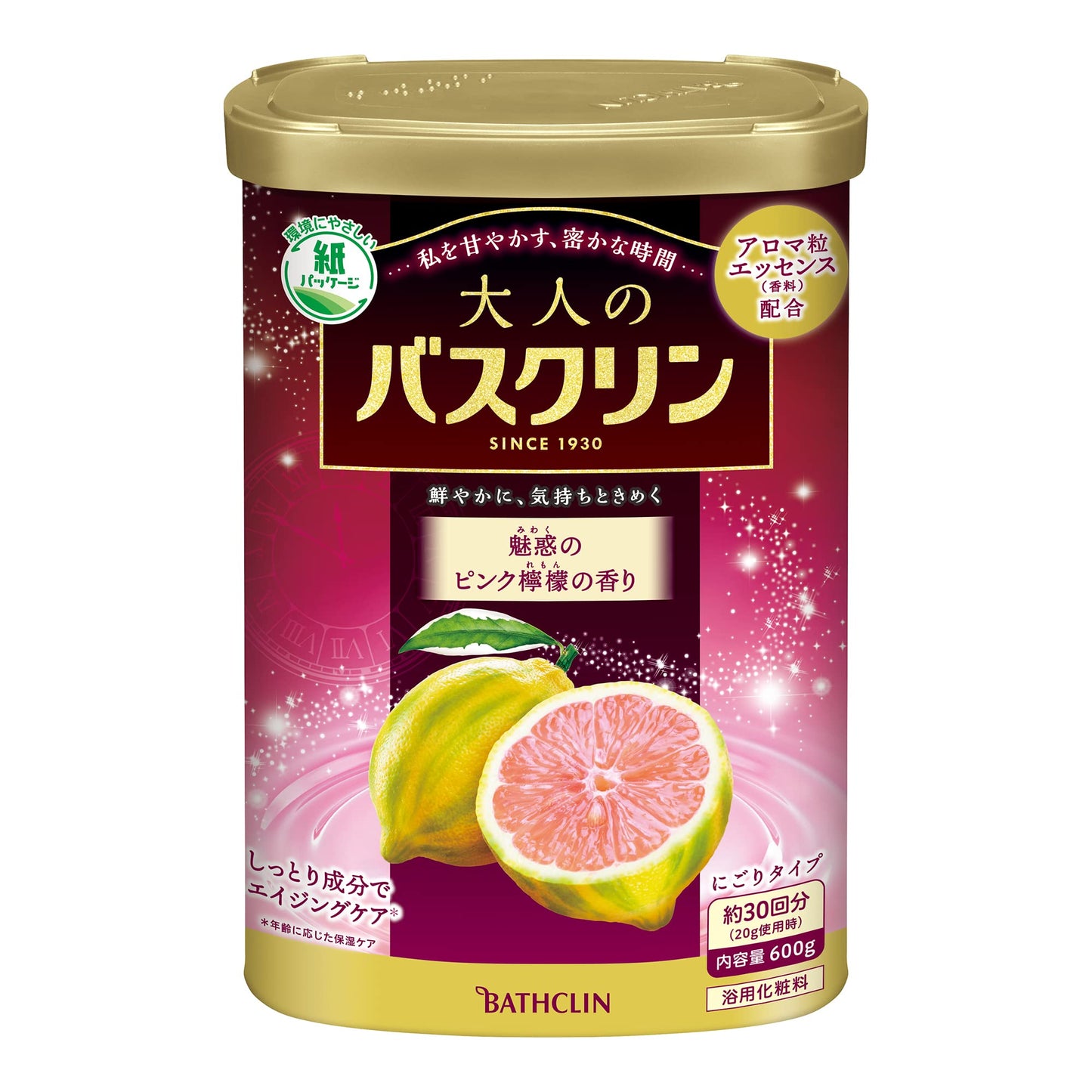 【まとめ買い】大人のバスクリン　魅惑のピンクレモンの香り　６００ｇ 容量600G×15点セット バスクリン 入浴剤