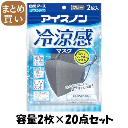 【まとめ買い】アイスノン　冷涼感マスク　グレー　２枚入 容量2マイ×20点セット白元アース マスク
