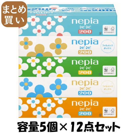 【まとめ買い】ネピアネピネピティシュ２００組５コパック 容量5コ×12点セット王子ネピア ティッシュ