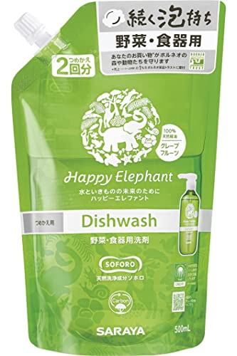 【まとめ買い】ハッピーエレファント　食器用洗剤　グレープフルーツ　詰替　５００ｍＬ 容量500ML×18点セットサラヤ 食器用洗剤