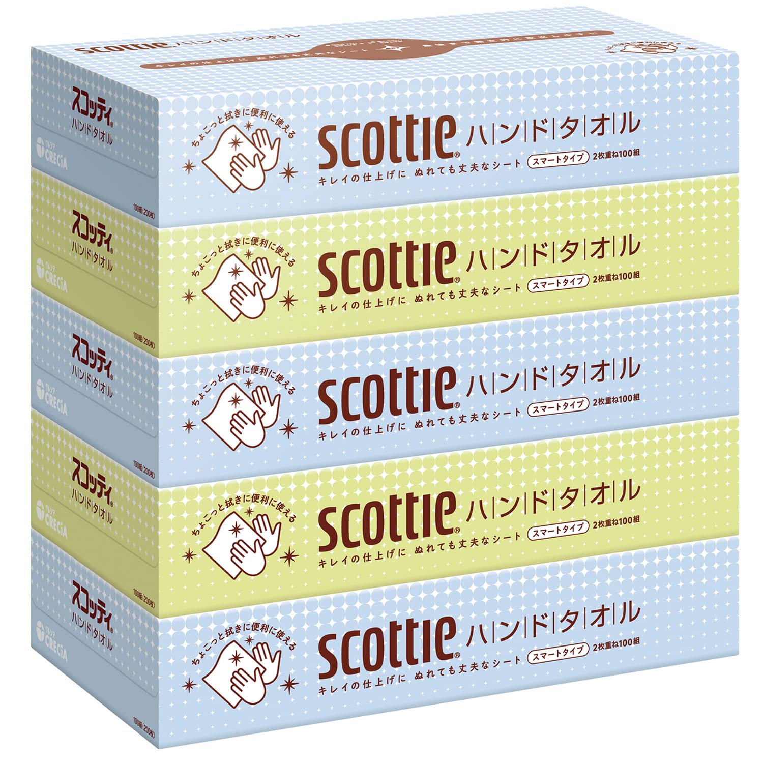 【まとめ買い】スコッティ　ハンドタオル　１００　スマートタイプ　５箱パック 容量5ｺ×12点セット日本製紙クレシア キッチンタオル