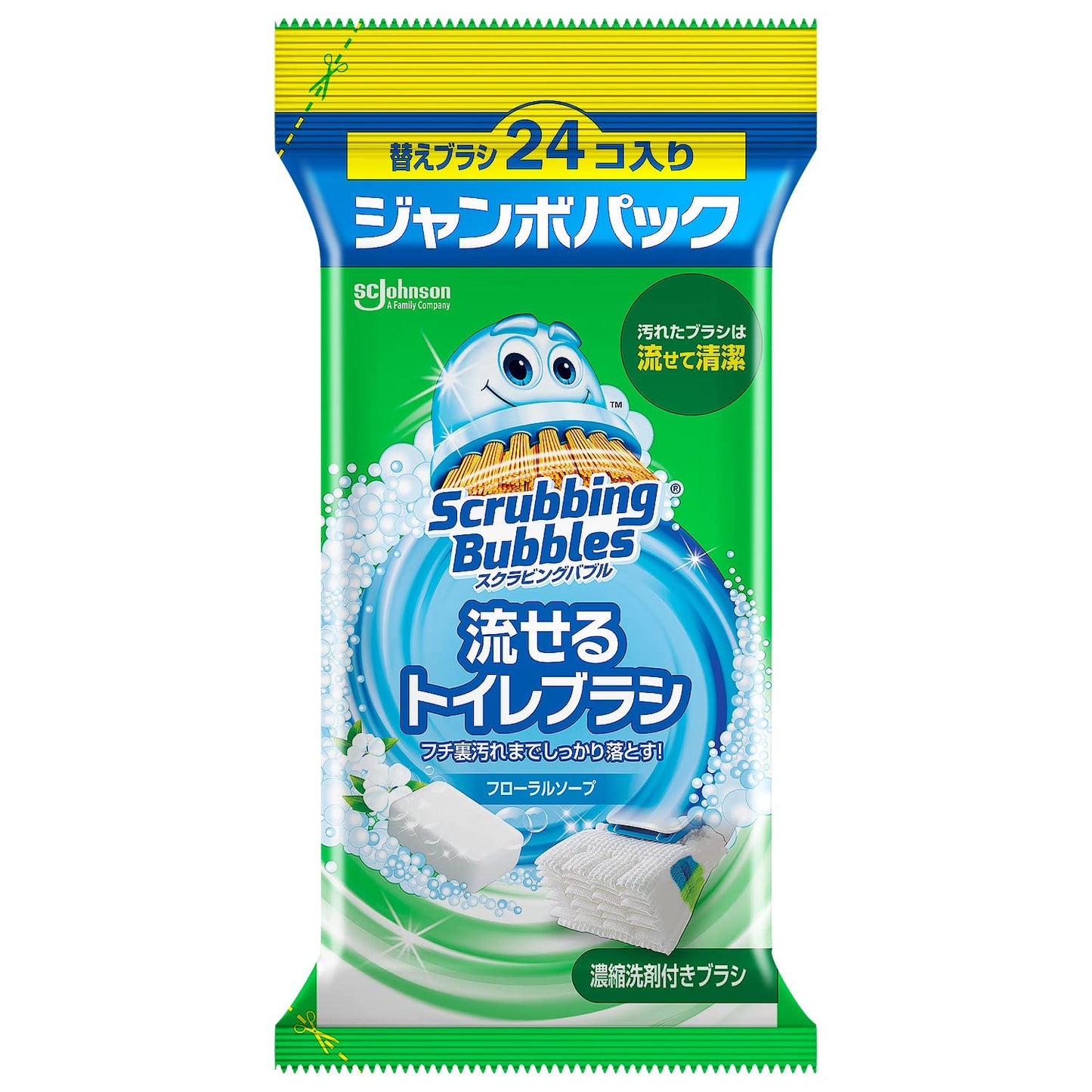 【まとめ買い】スクラビングバブル　流せるトイレブラシ　フローラルソープ替えジャンボ容量24コ×12点セット住居洗剤・トイレ用