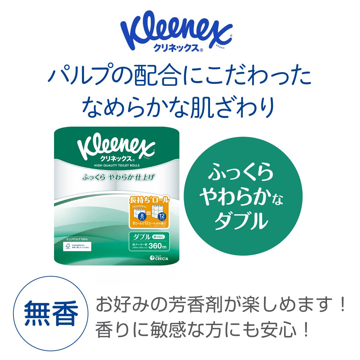【まとめ買い】クリネックス長持ち８Ｒダブル４５Ｍ 容量8コ×8点セット 日本製紙クレシア トイレットペーパー