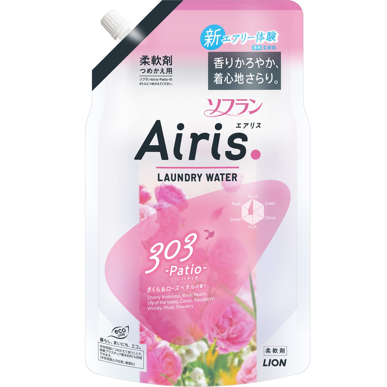 【まとめ買い】ソフラン　エアリス　パティオ　つめかえ用　８５０ｍｌ 容量850ML×12点セット ライオン 柔軟剤