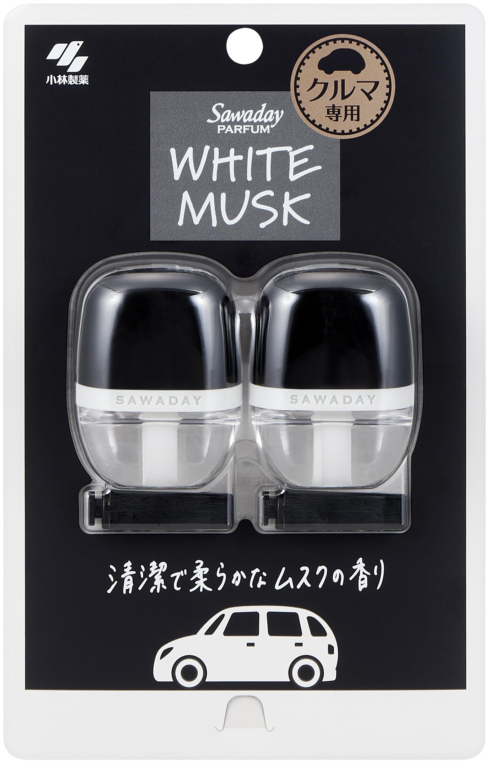 【まとめ買い】ＳＡＷＡＤＡＹクルマ専用クリップパルファムホワイトムスク２Ｐ 容量12ML×27点セット 小林製薬 芳香剤・車用