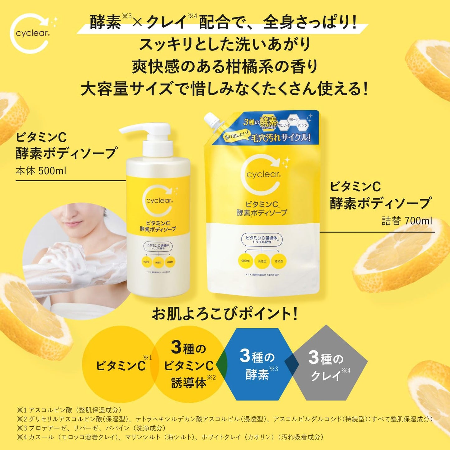 【まとめ買い】ｃｙｃｌｅａｒ　ビタミンＣ　酵素ボディソープ　詰替 容量700ML×12点セット 熊野油脂 ボディソープ