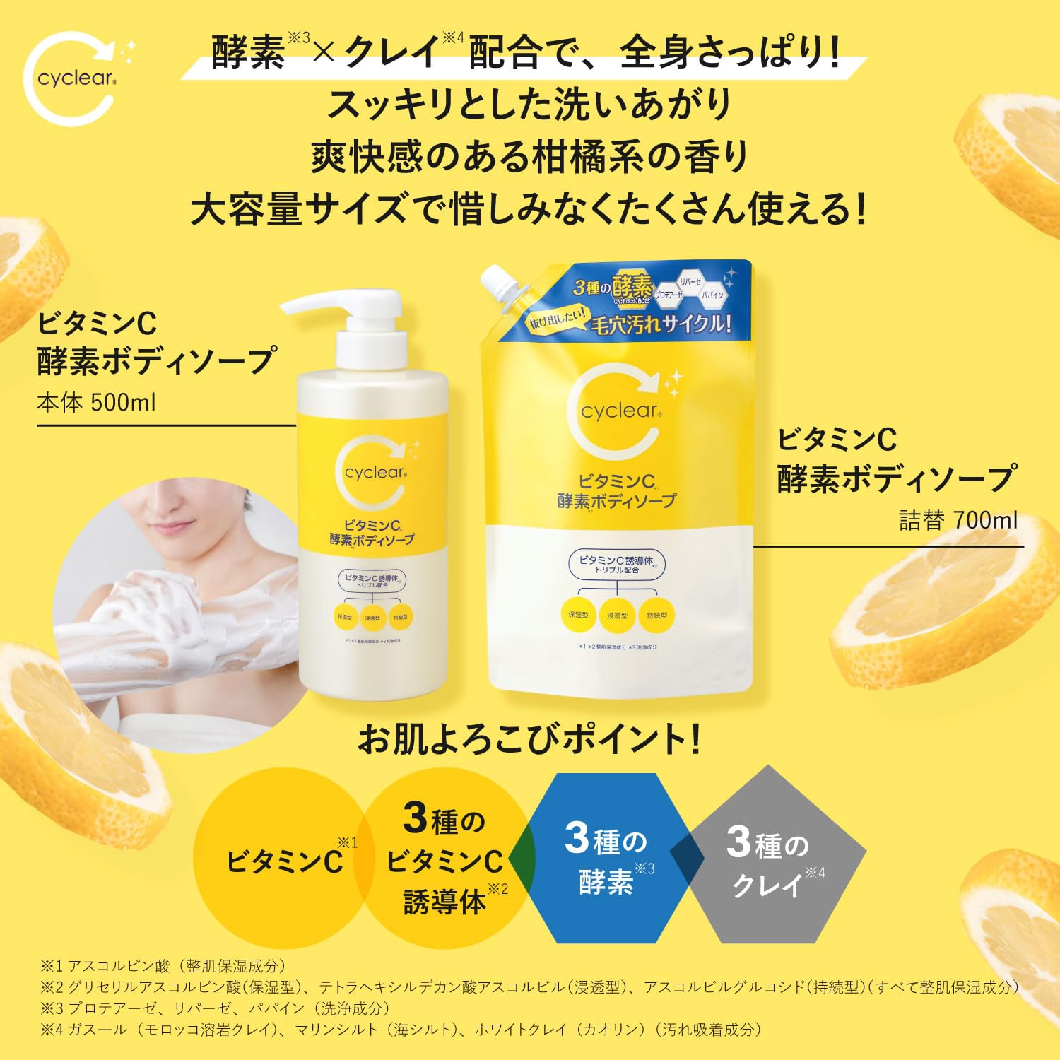 【まとめ買い】ｃｙｃｌｅａｒ　ビタミンＣ　酵素ボディソープ　本体 容量500ML×16点セット 熊野油脂 ボディソープ