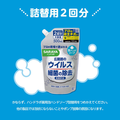【まとめ買い】ハンドラボ　薬用泡ハンドソープ　詰替用　５００ｍｌ 容量500ML×18点セット サラヤ ハンドソープ