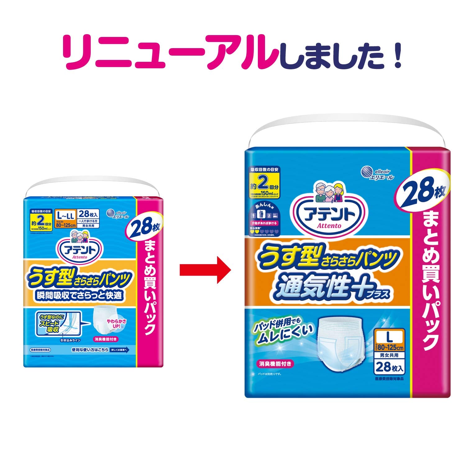 【まとめ買い】アテントうす型さらさらパンツＬ男女共用２８枚 容量28枚×2点セット 大王製紙 大人用オムツ