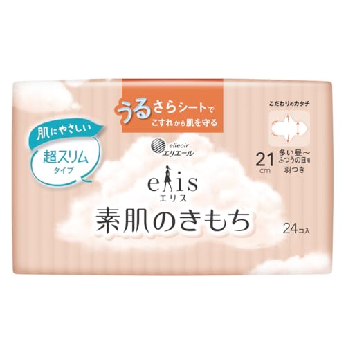 【まとめ買い】エリス素肌のきもち超スリム（多い昼～ふつうの日用）羽つき２４枚 容量24マイ×24点セット 大王製紙 生理用品