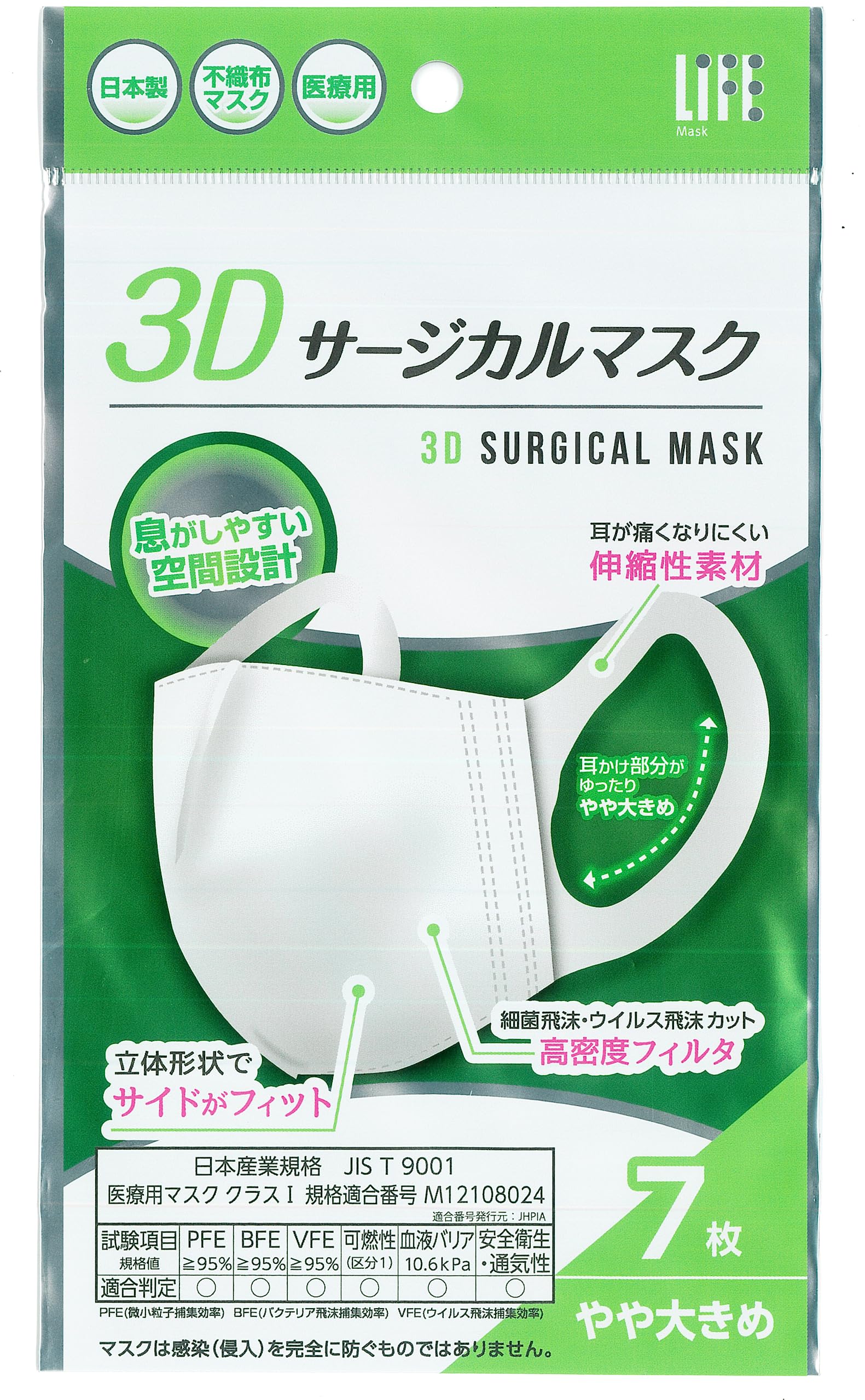 【まとめ買い】３Ｄサージカルマスクやや大きめサイズ７枚 容量7マイ×10点セット 平和メディク マスク