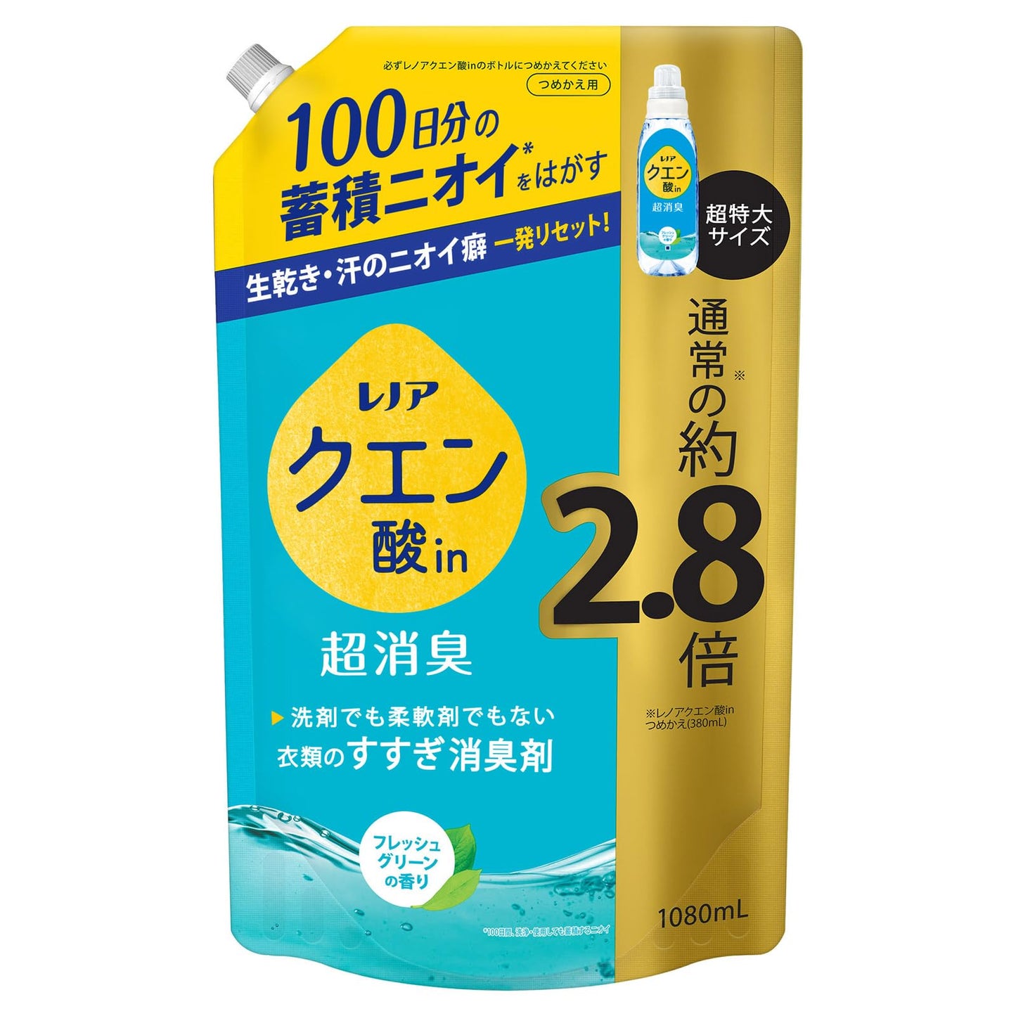 【まとめ買い】レノアクエン酸ｉｎ超消臭フレッシュグリーンの香りつめかえ用超特大サイズ 容量1080ML×6点セットＰ＆Ｇ