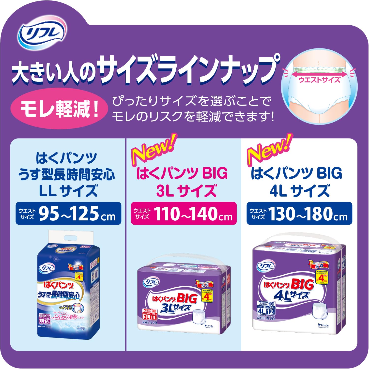 【まとめ買い】リフレ　はくパンツＢＩＧ　４Ｌサイズ　１２枚 容量12ﾏｲ×4点セット リブドゥコーポレーション 大人用オムツ