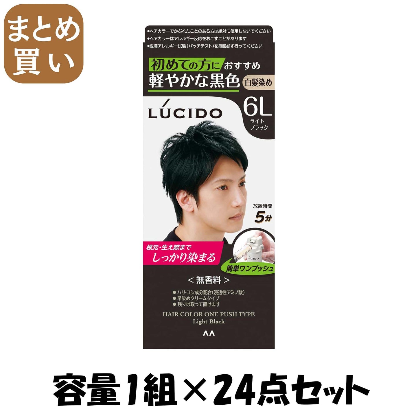 【まとめ買い】ルシード　ワンプッシュケアカラー　ライトブラック　（医薬部外品） 容量1クミ×24点セット マンダム ヘアカラー