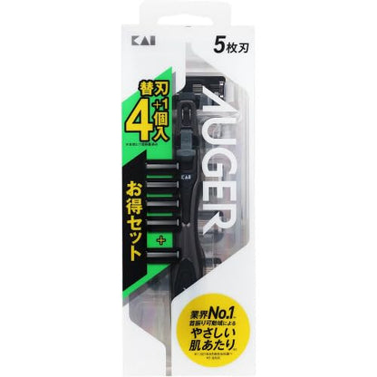 【まとめ買い】ＡＵＧＥＲホルダー　替刃４個付 容量4ｺ×6点セット 貝印 男性用カミソリ