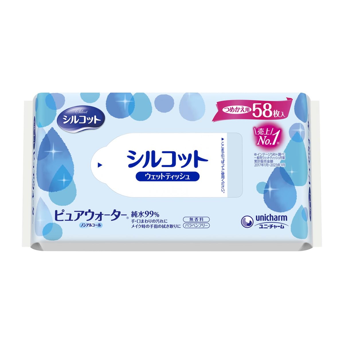 【まとめ買い】シルコットピュアウォーターウェットティッシュ５８枚単品 容量58マイ×24点セットユニ・チャーム ウェットティッシュ