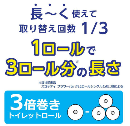 【まとめ買い】スコッティ　フラワーパック　３倍長持ち４ロール　（シングル） 容量4ｺ×12点セット日本製紙クレシア
