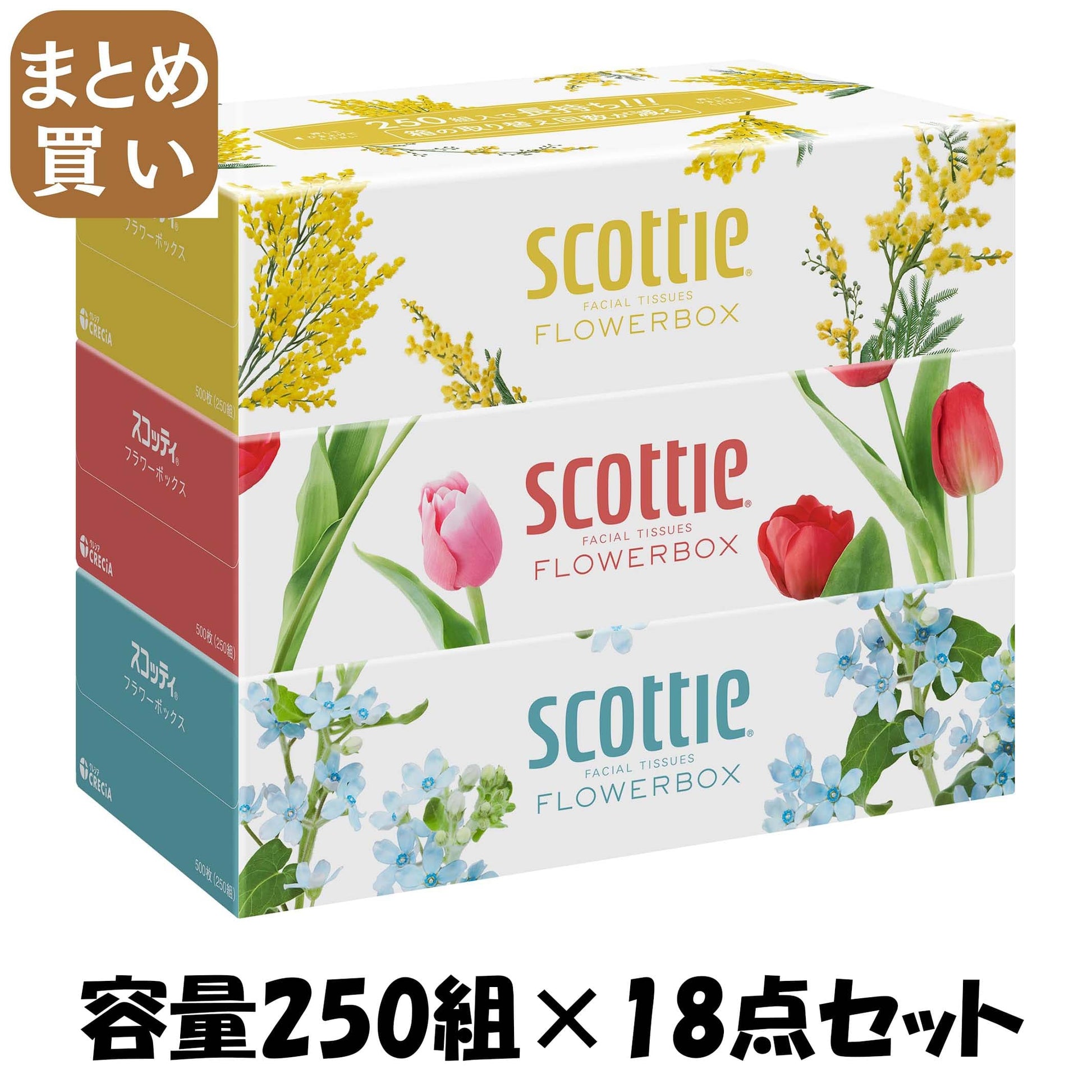 【まとめ買い】ＳＣＴ　ティシュー　フラワーボックス　２５０組　３箱パック 容量250ｸﾐ×18点セット日本製紙クレシア ティッシュ